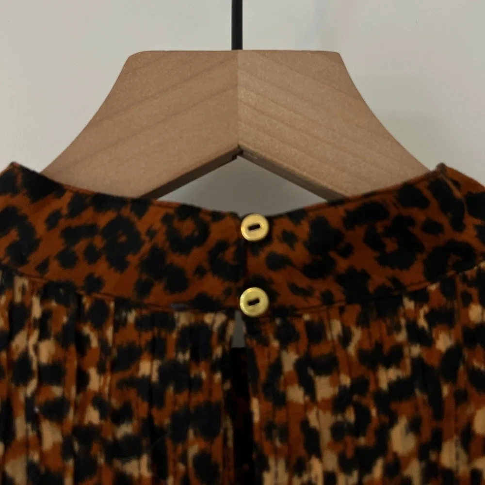 Ulla Johnson Vesna Blouse Leopard Print Mock Neck Brown Black Lightweight Size 0